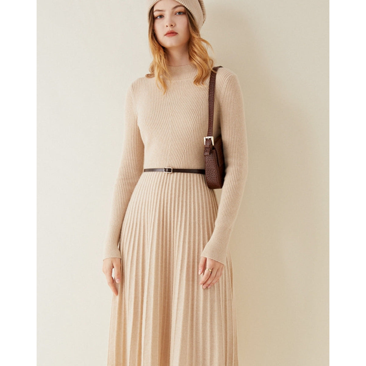 Pure Cashmere Knit Flare Dress Women's Elegant Timeless Luxury 0