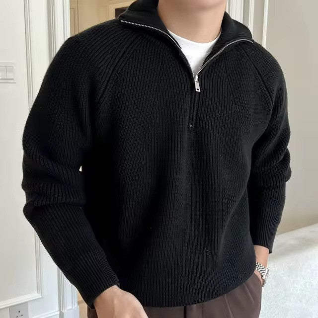 Quarter Zip Sweater Classic Ribbed Knit Versatile Style for Men 4