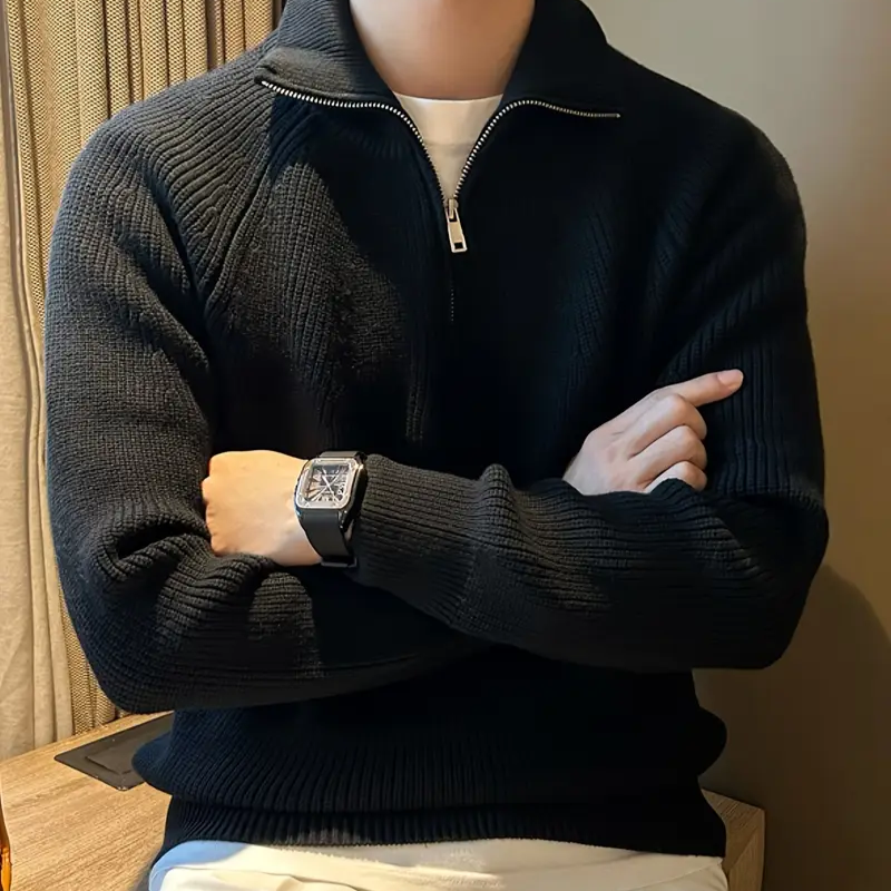 Quarter Zip Sweater Classic Ribbed Knit Versatile Style for Men 5