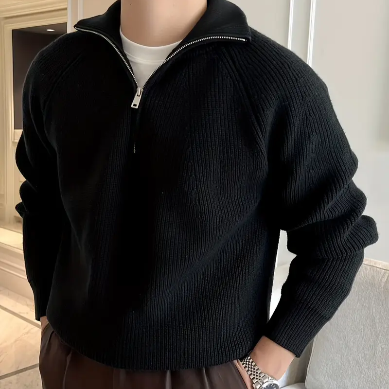 Quarter Zip Sweater Classic Ribbed Knit Versatile Style for Men 8