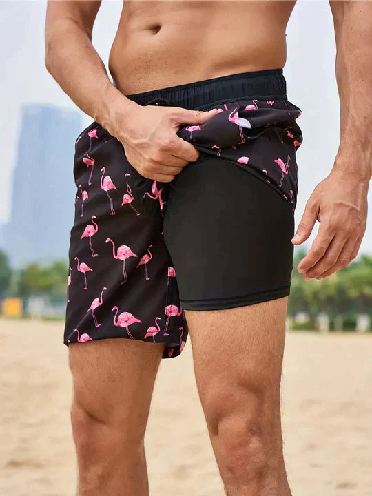 Quick-Dry Swim Shorts Men Inner Compression Beachwear Athletic Fit 1