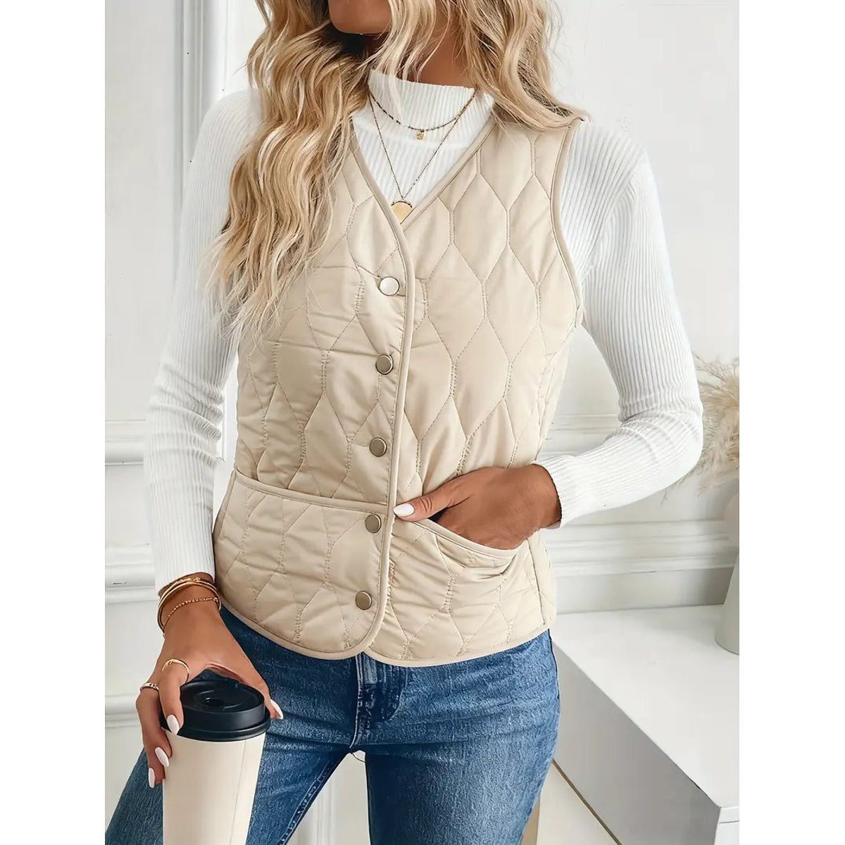 Quilted Bomber Vest Ultra-Soft Sherpa Lining Casual Layering 1
