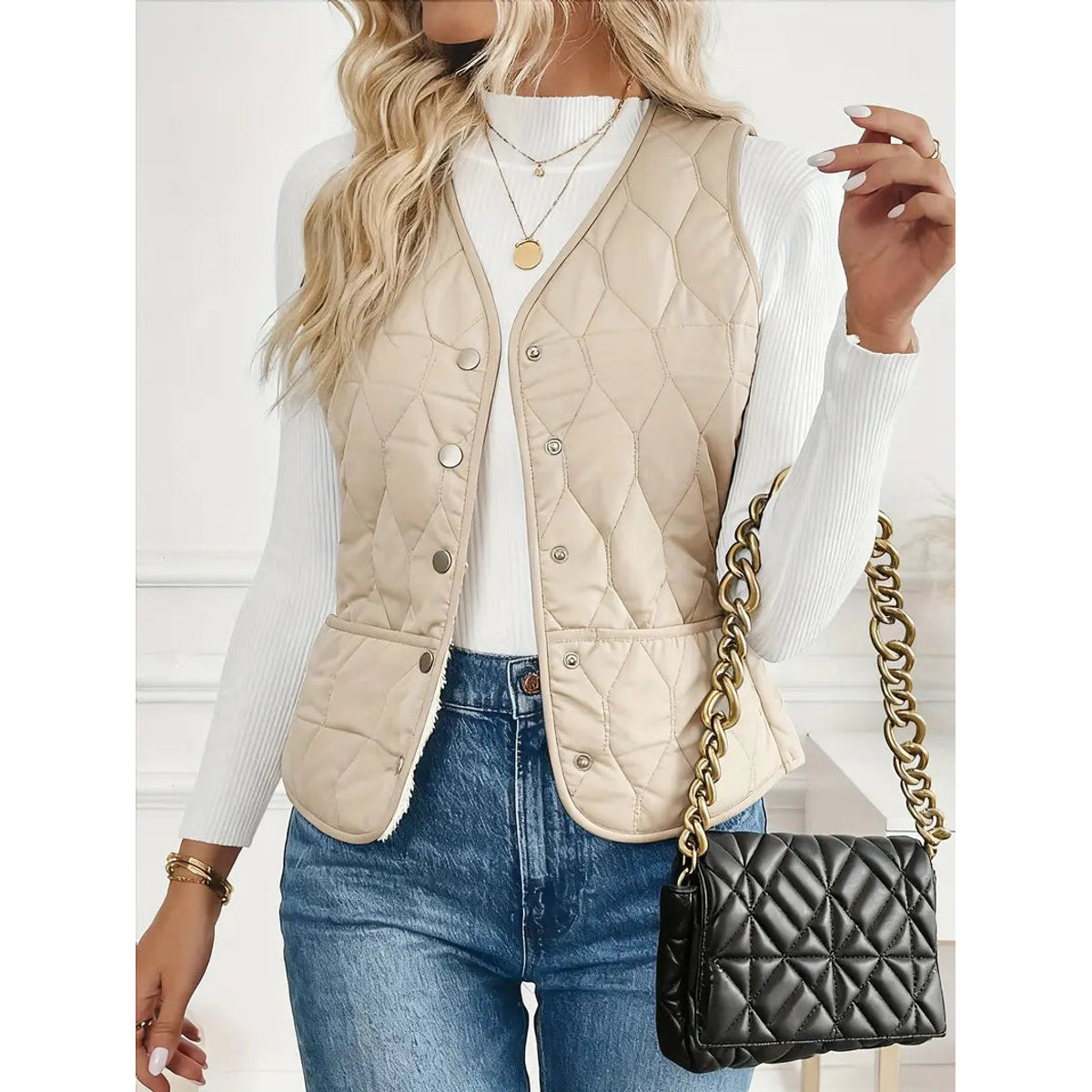 Quilted Bomber Vest Ultra-Soft Sherpa Lining Casual Layering 3
