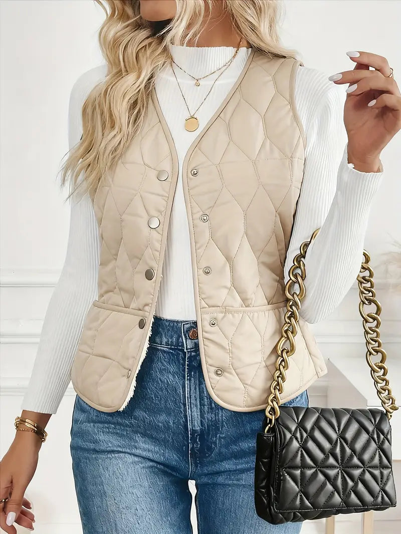 Quilted Bomber Vest Ultra-Soft Sherpa Lining Casual Layering 3