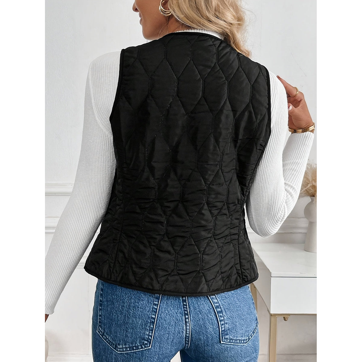 Quilted Bomber Vest Ultra-Soft Sherpa Lining Casual Layering 5