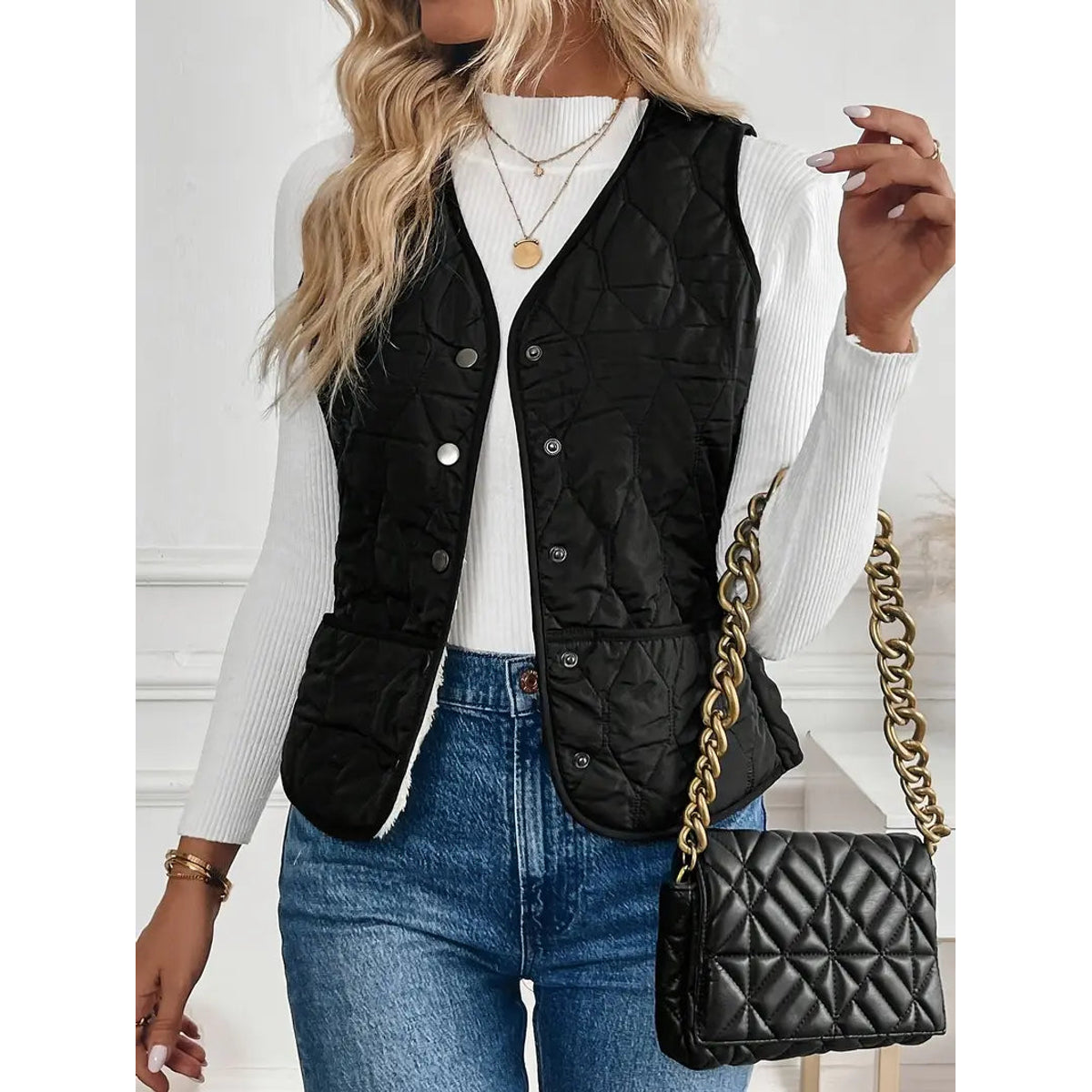 Quilted Bomber Vest Ultra-Soft Sherpa Lining Casual Layering 7