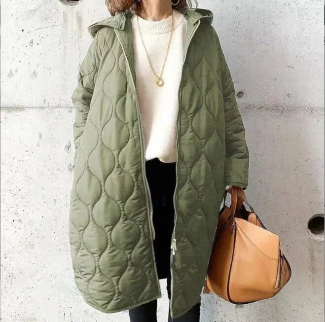 Quilted Hooded Coat Women Long Puffer Coat Full Zip Design Winter Warmth 3