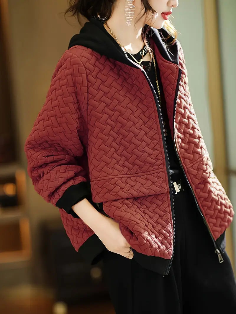 Quilted Hoodie Women Relaxed Fit Basketweave Design Casual Sweatshirt 5