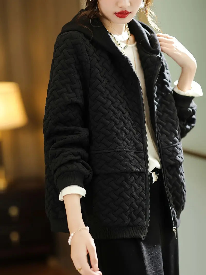 Quilted Hoodie Women Relaxed Fit Basketweave Design Casual Sweatshirt 9