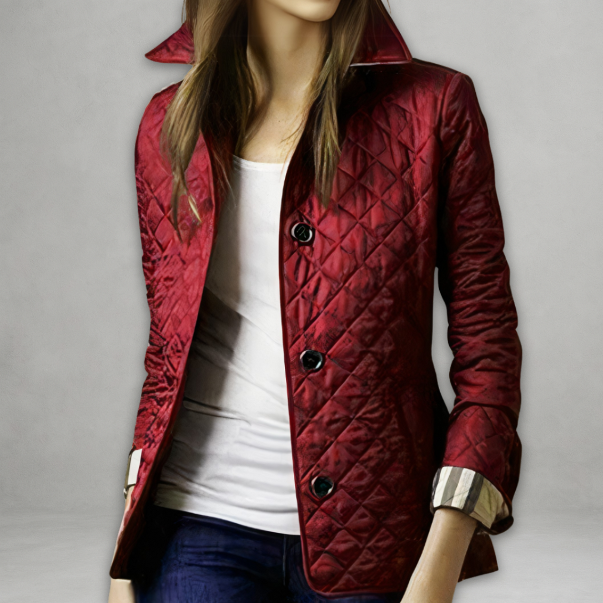 Quilted Jacket Women Button-Front Long Sleeve Casual Outerwear 0