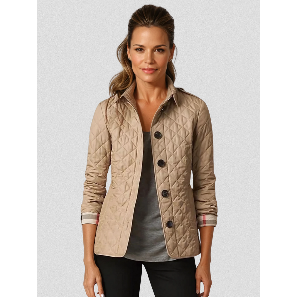 Quilted Jacket Women Button-Front Long Sleeve Casual Outerwear 4