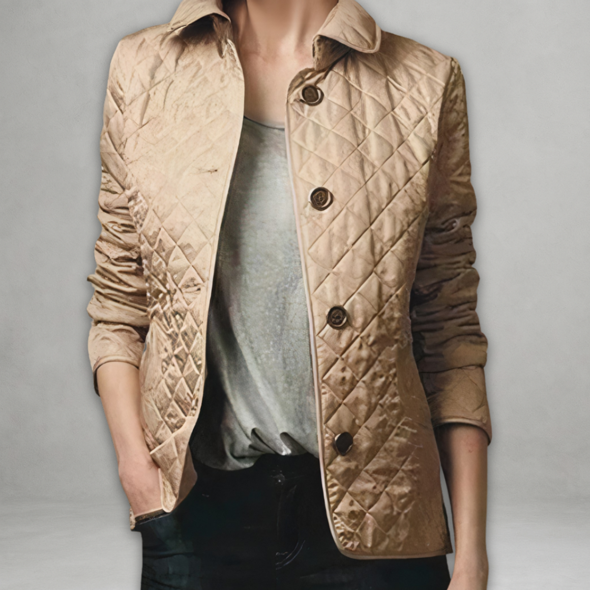 Quilted Jacket Women Button-Front Long Sleeve Casual Outerwear 7