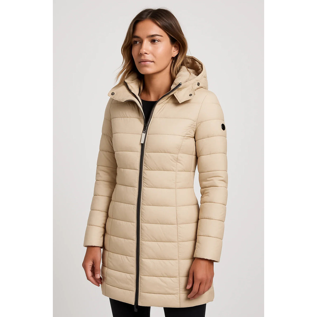 Quilted Puffer Jacket Women Mid-Length Hooded Winter Coat Stylish Outerwear 4