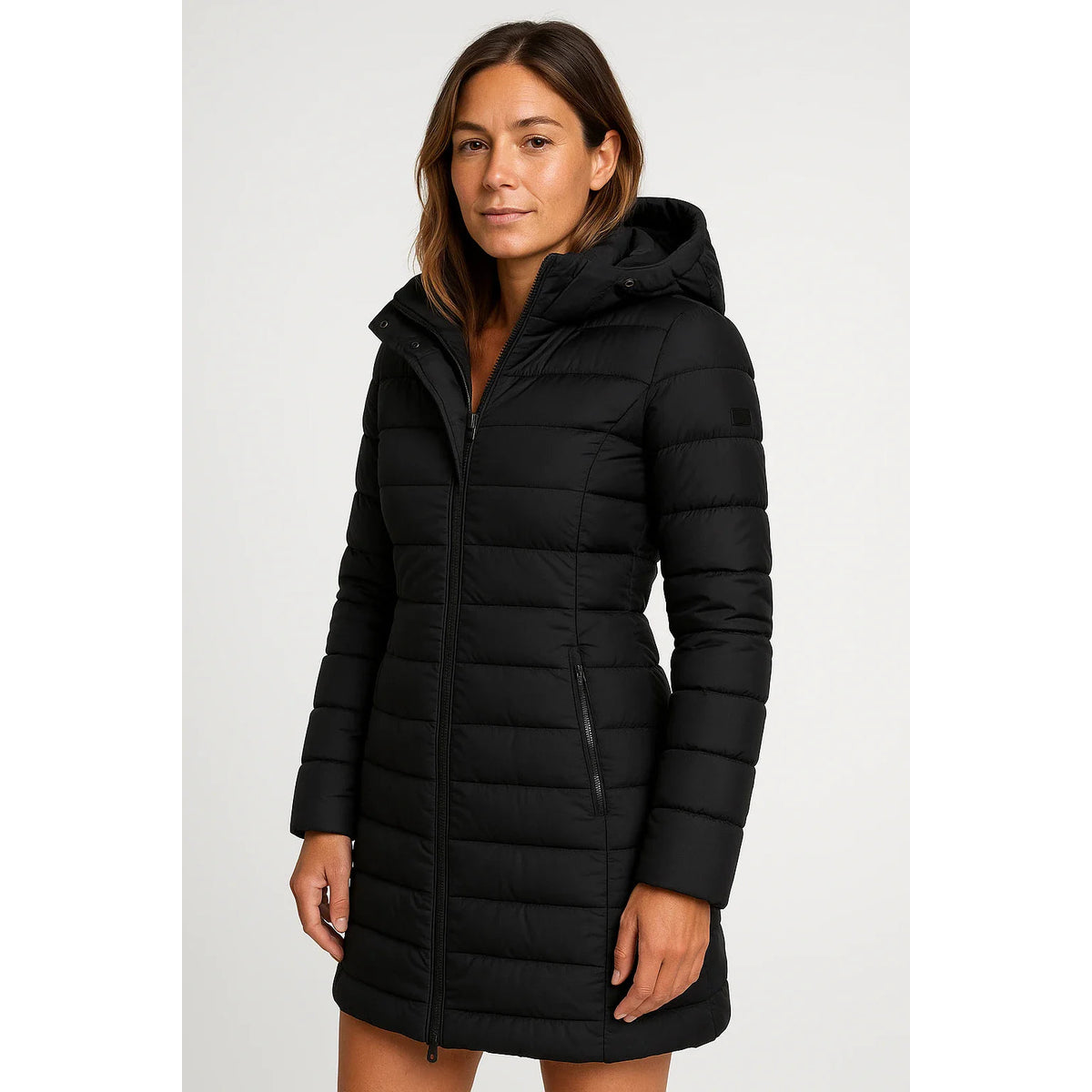 Quilted Puffer Jacket Women Mid-Length Hooded Winter Coat Stylish Outerwear 6