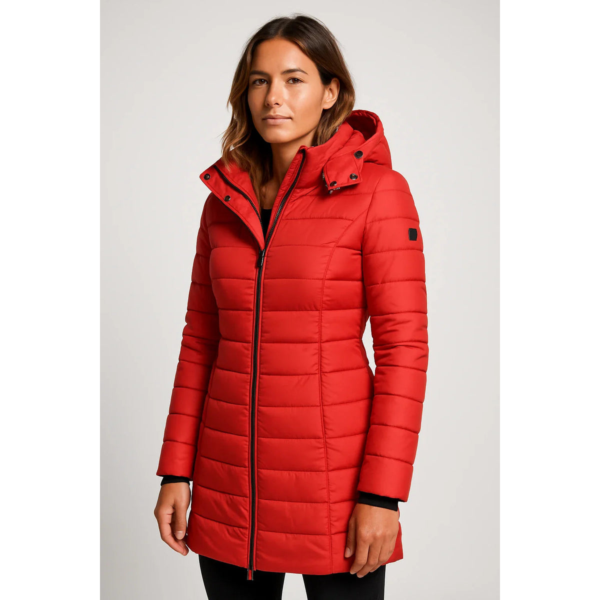 Quilted Puffer Jacket Women Mid-Length Hooded Winter Coat Stylish Outerwear 7
