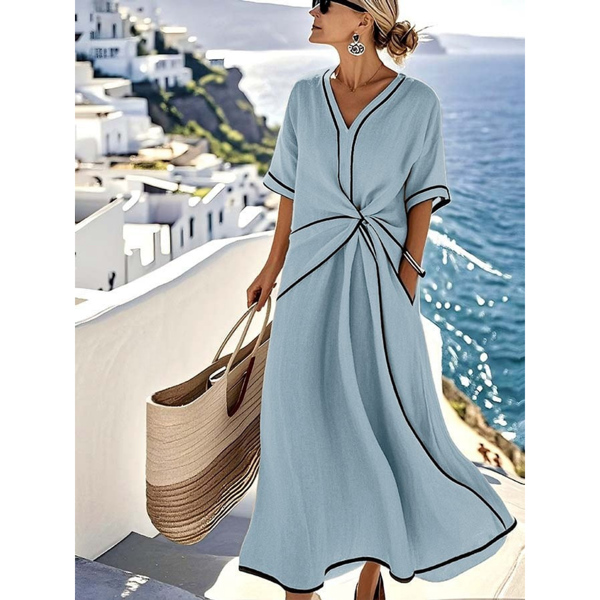 Relaxed Dress Women Elegant V-Neck Lightweight Summer Dress 0