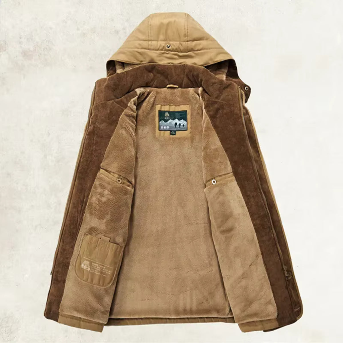 Herren-Wintermantel mit Kapuze, isoliert, mittellanger Parka, mit Fleece gefüttert