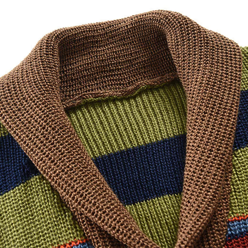 Vintage Patchwork Cardigan Sweater Men Wool-Cotton Blend Stylish Warmth
