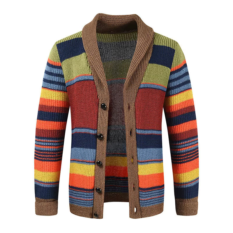 Vintage Patchwork Cardigan Sweater Men Wool-Cotton Blend Stylish Warmth