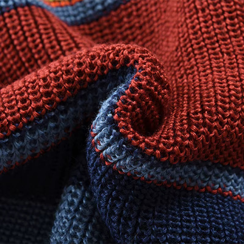 Vintage Patchwork Cardigan Sweater Men Wool-Cotton Blend Stylish Warmth