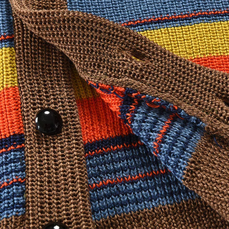 Vintage Patchwork Cardigan Sweater Men Wool-Cotton Blend Stylish Warmth