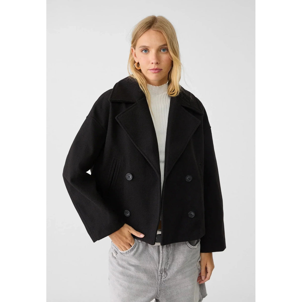 Short Jacket Women Double-Breasted Chic Transitional Style Casual 2