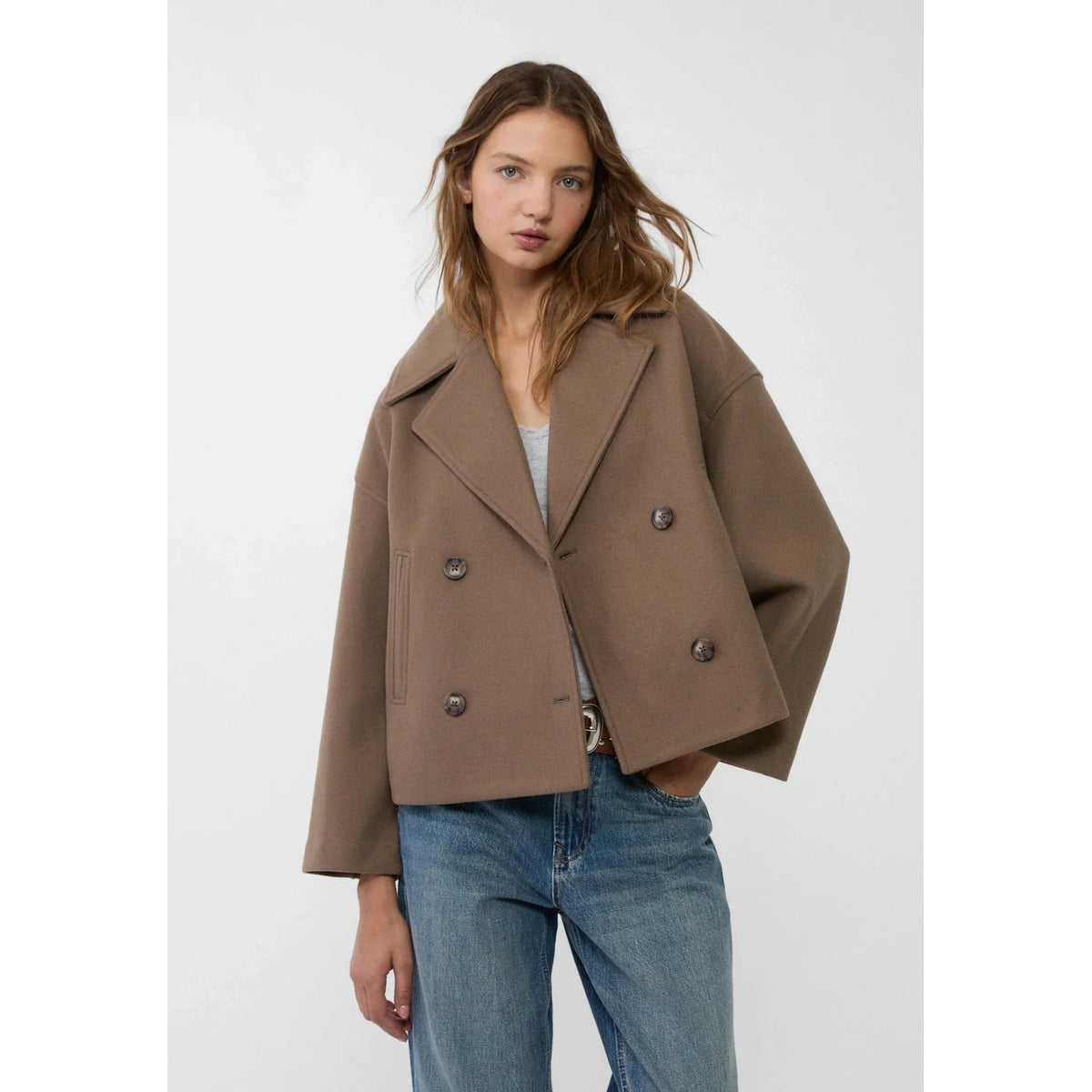 Short Jacket Women Double-Breasted Chic Transitional Style Casual 4