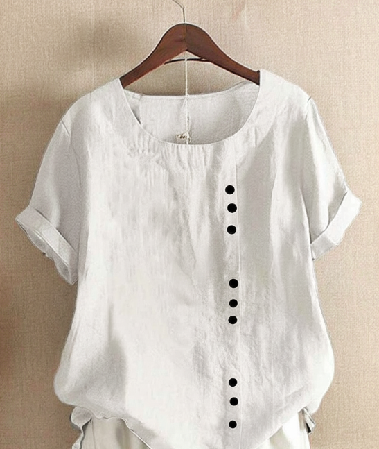 Short Sleeve Blouse Women Round Neck Casual Chic Solid Color 1