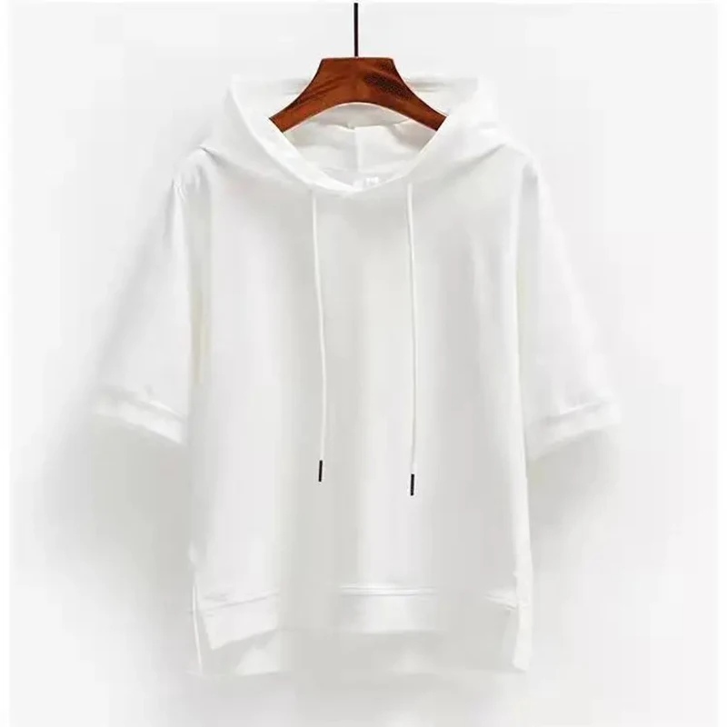 Short Sleeve Hoodie Lightweight Cotton Blend Relaxed Fit Casual 1