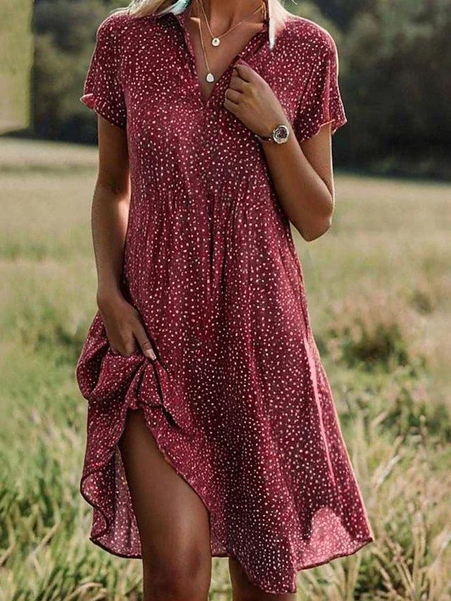 Short Sleeve Shirt Dress Women Midi Elegant Casual Chic Summer Dress 1