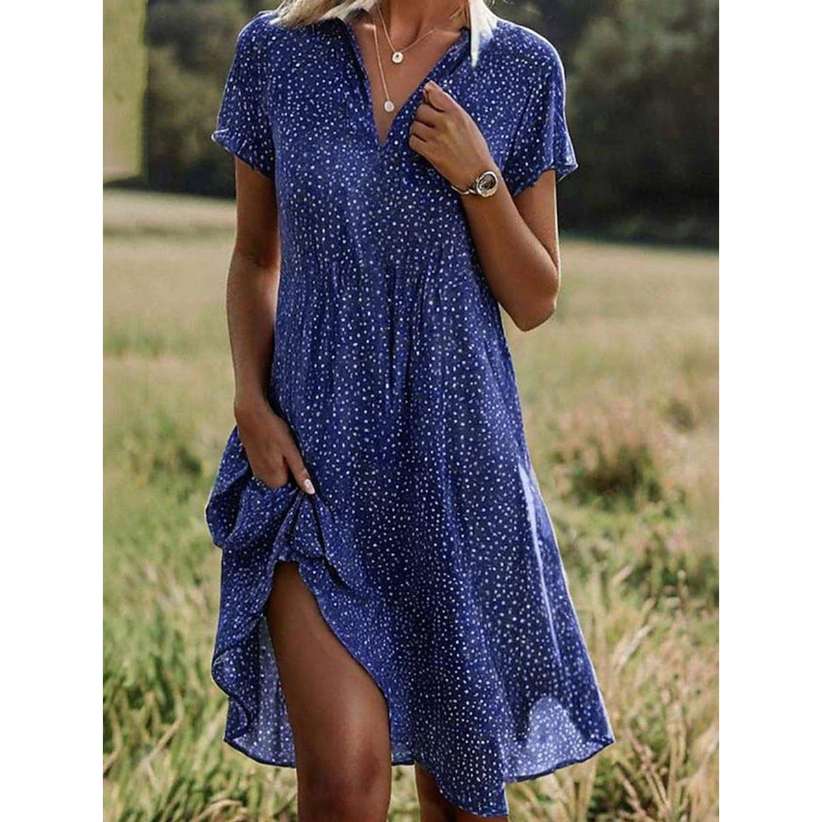Short Sleeve Shirt Dress Women Midi Elegant Casual Chic Summer Dress 2