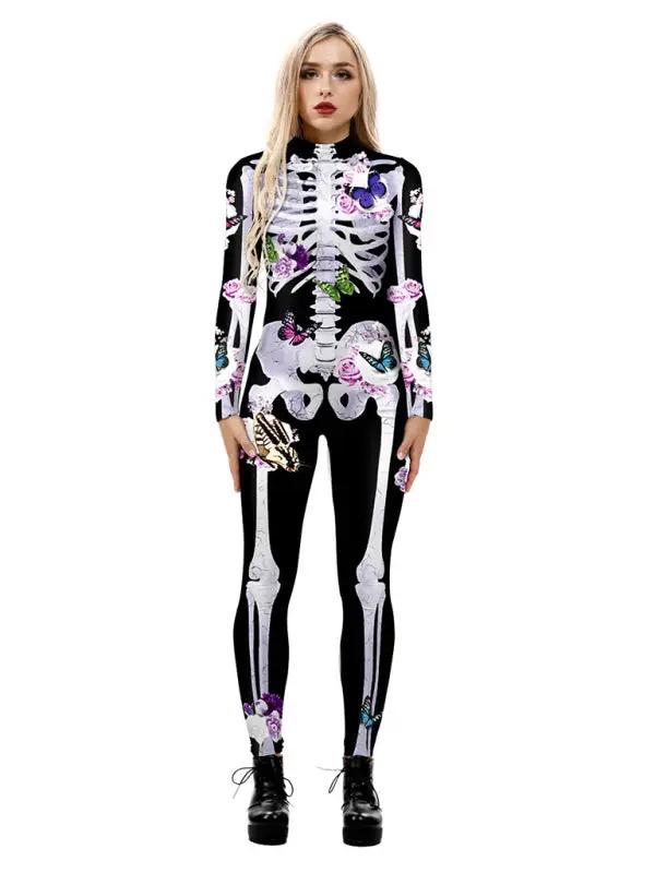 Skeleton Costume with Butterfly Print for Halloween Parties 0