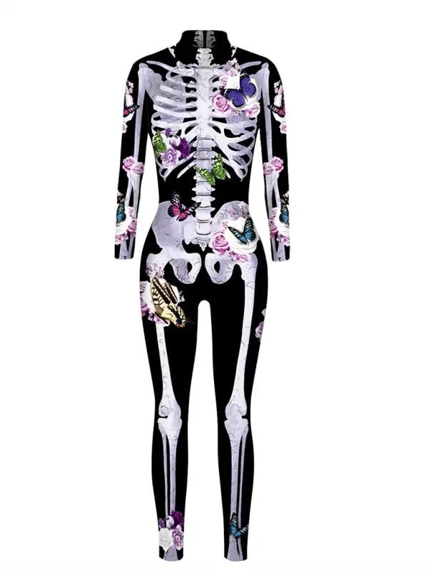 Skeleton Costume with Butterfly Print for Halloween Parties 3