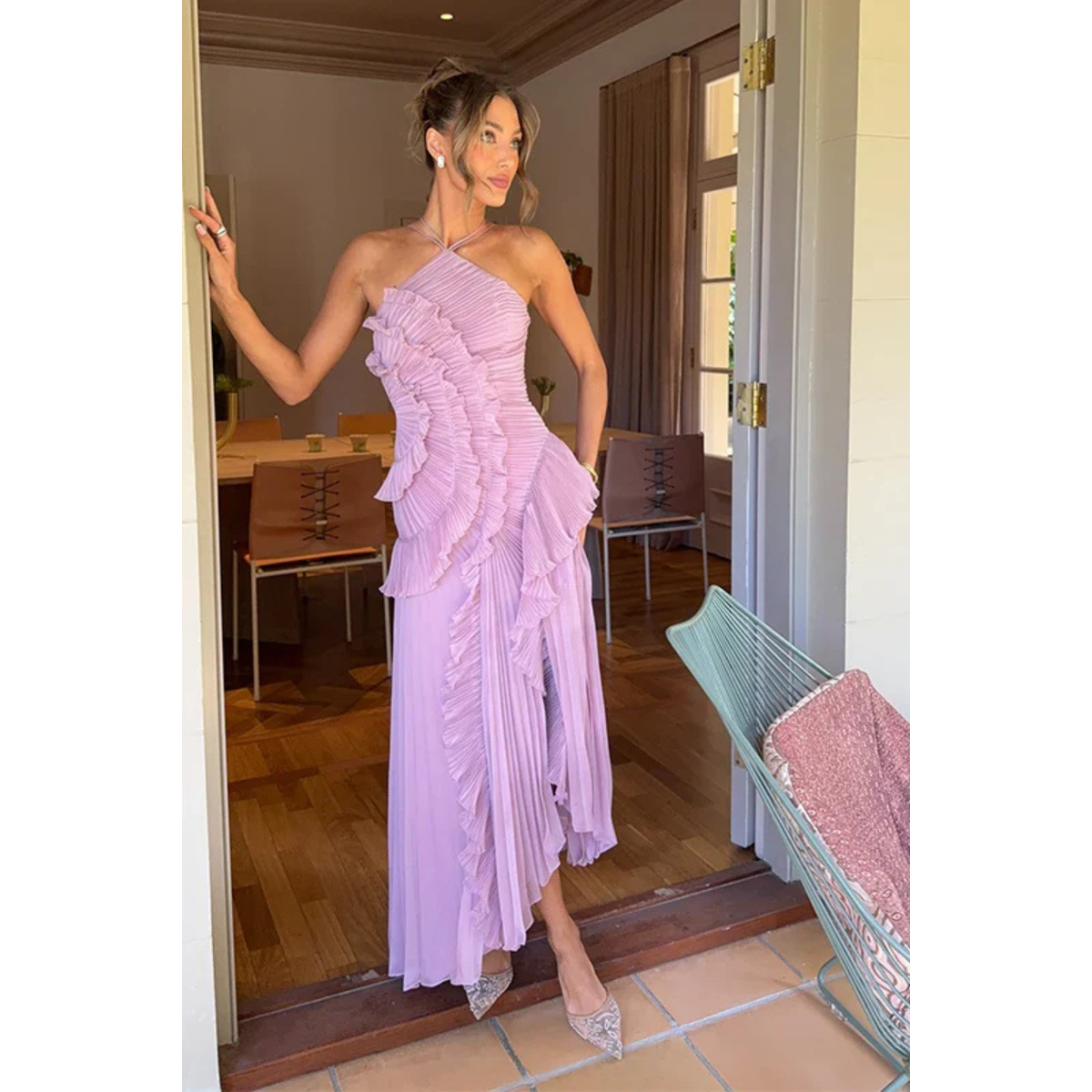 Sleeveless Halter Ruffled Maxi Dress for Women Summer Wedding Guest 4