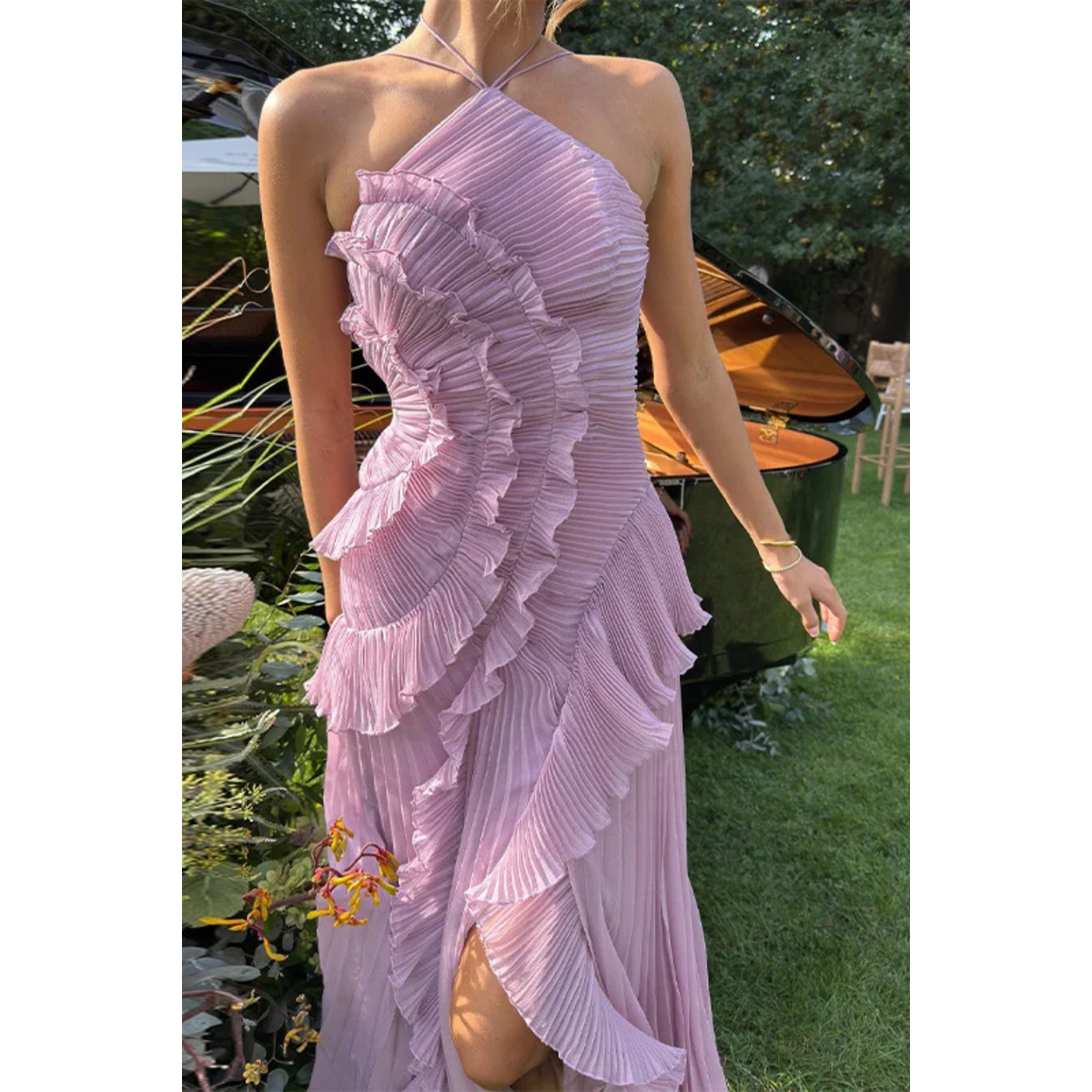 Sleeveless Halter Ruffled Maxi Dress for Women Summer Wedding Guest 5