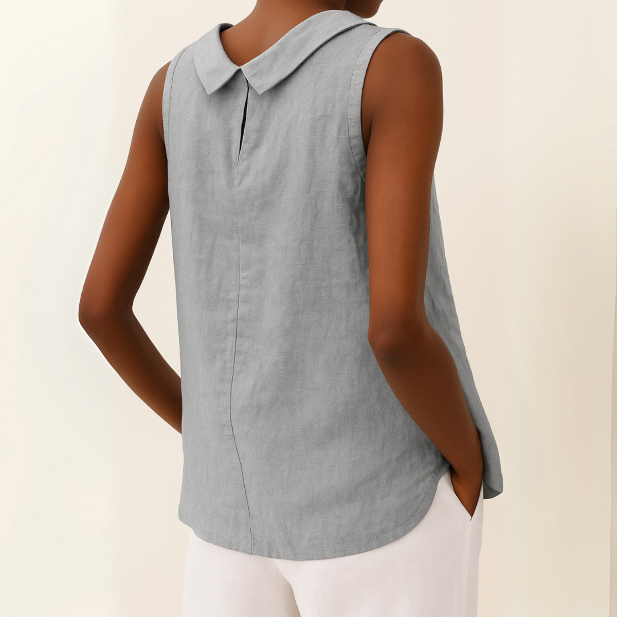 Sleeveless Roll Collar Top Women Elegant Summer Essential Tank Top 1