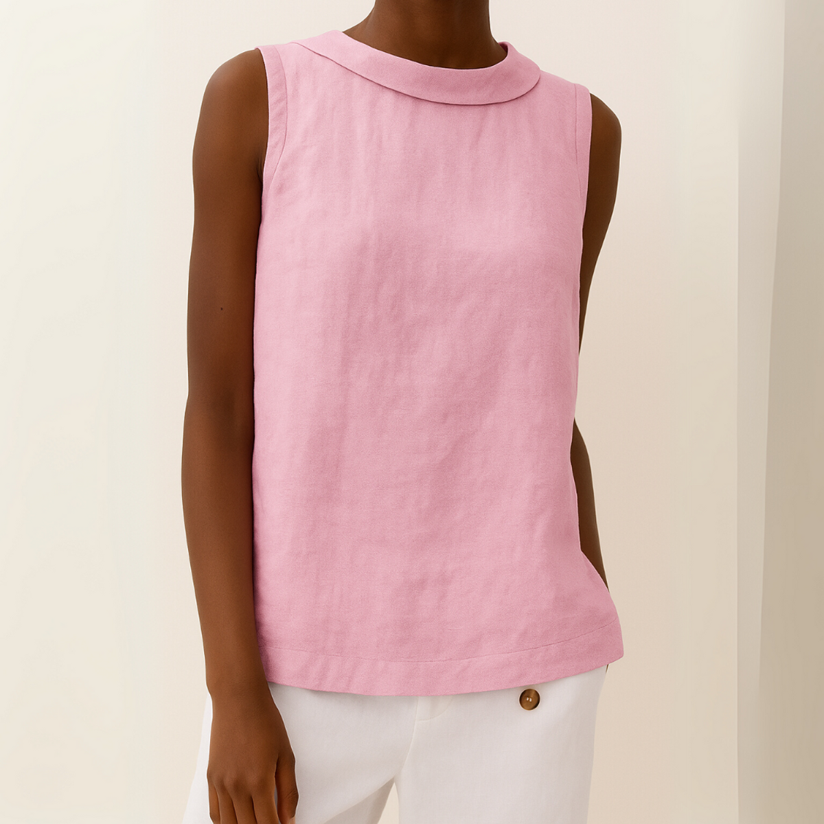 Sleeveless Roll Collar Top Women Elegant Summer Essential Tank Top 6