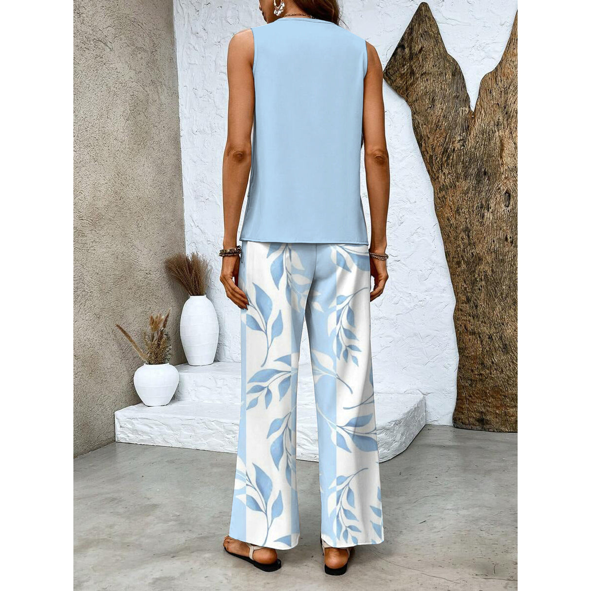 Sleeveless Top and Straight-Leg Pants Set Women Chic Elegant Style 2