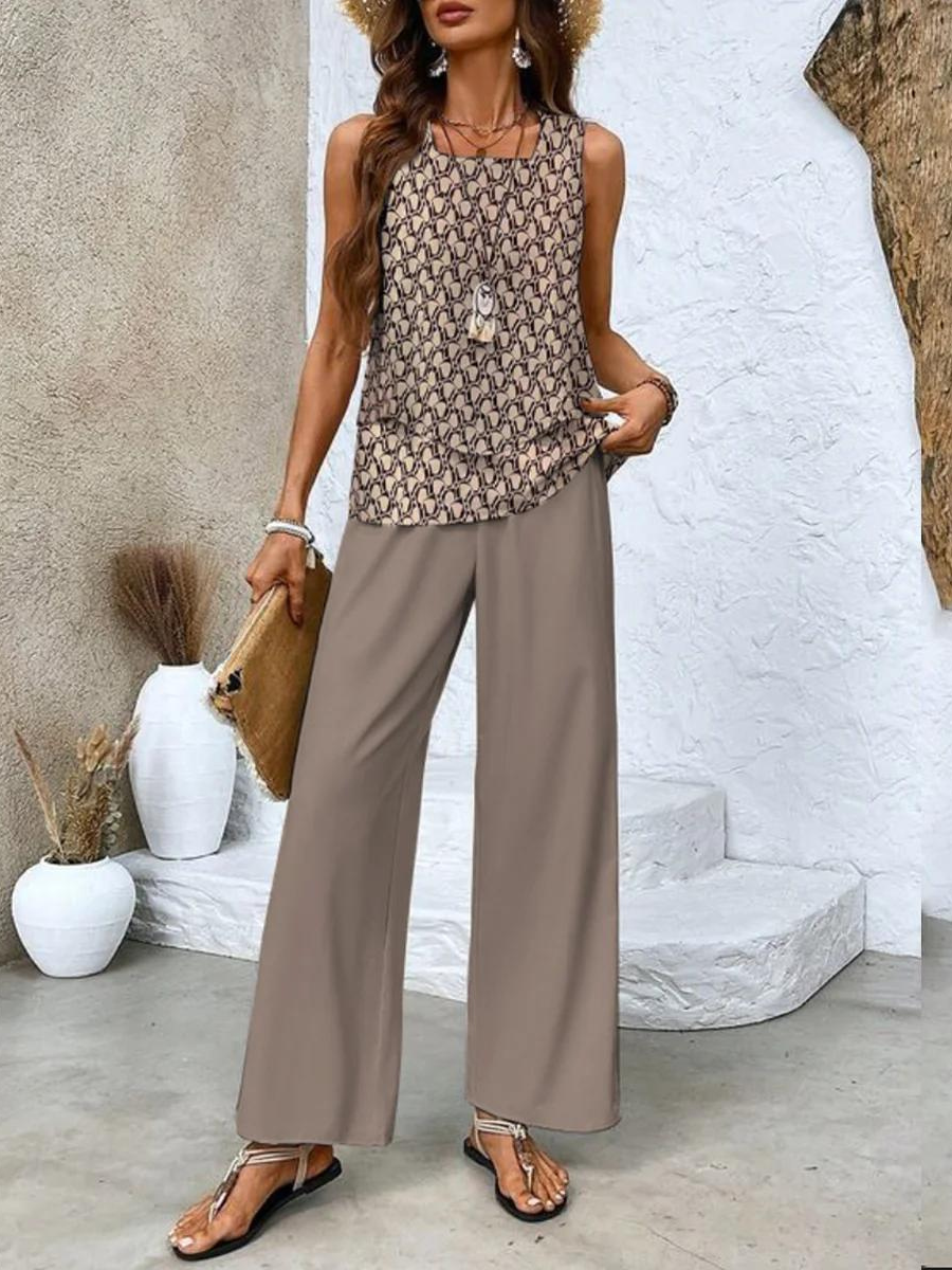 Sleeveless Top and Straight-Leg Pants Set Women Chic Elegant Style 7
