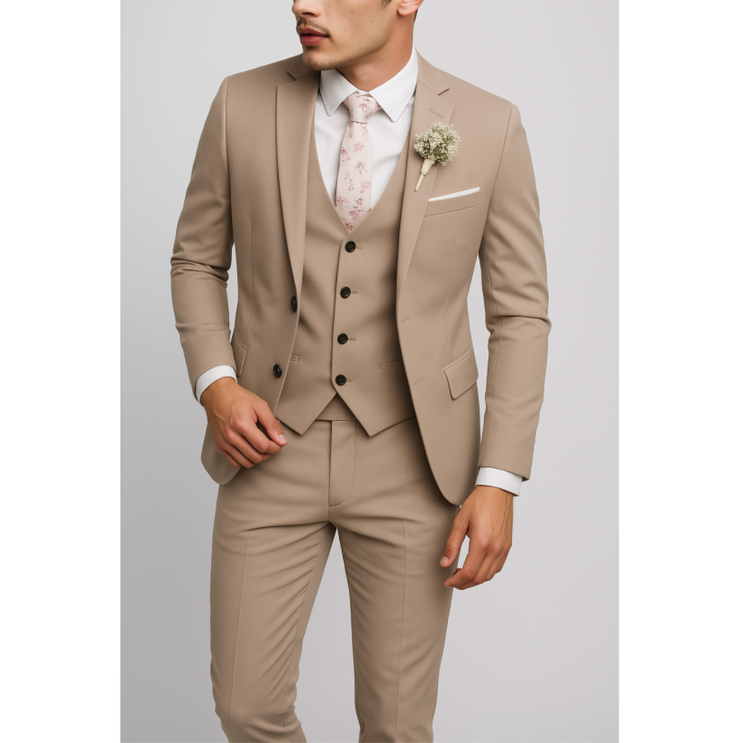 Slim Fit 3 Piece Suit Men Formal Wedding Guest Attire Elegant Tailored Look 9
