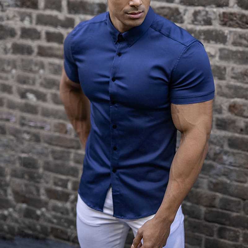 Slim Fit Short Sleeve Shirt Men Lightweight Casual Chic Summer Style 4