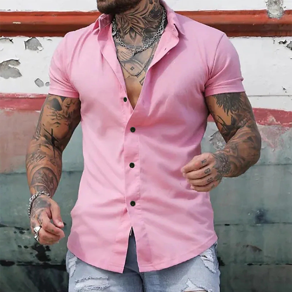 Slim Fit Short Sleeve Shirt Men Lightweight Casual Chic Summer Style 6
