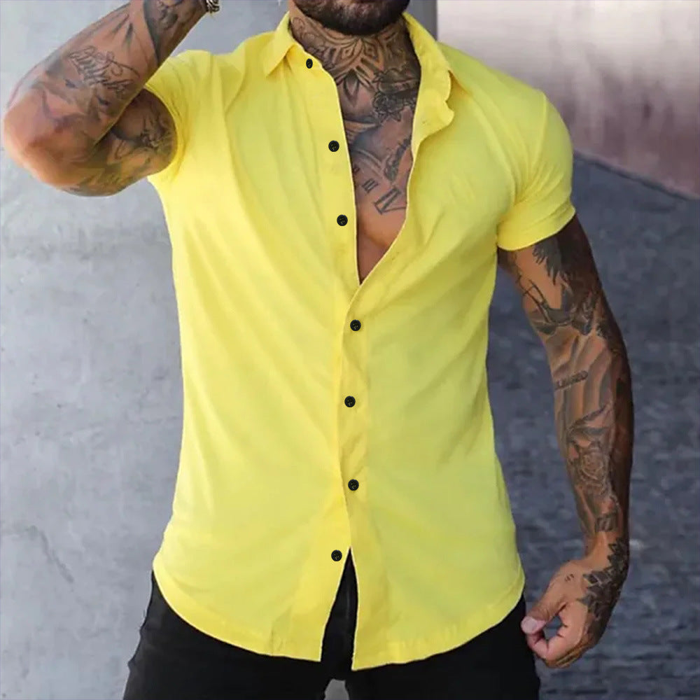 Slim Fit Short Sleeve Shirt Men Lightweight Casual Chic Summer Style 7