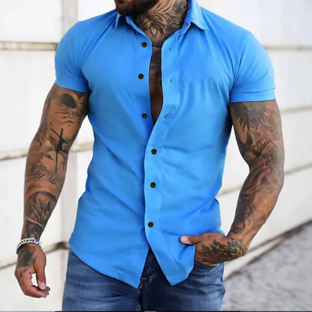 Slim Fit Short Sleeve Shirt Men Lightweight Casual Chic Summer Style 8