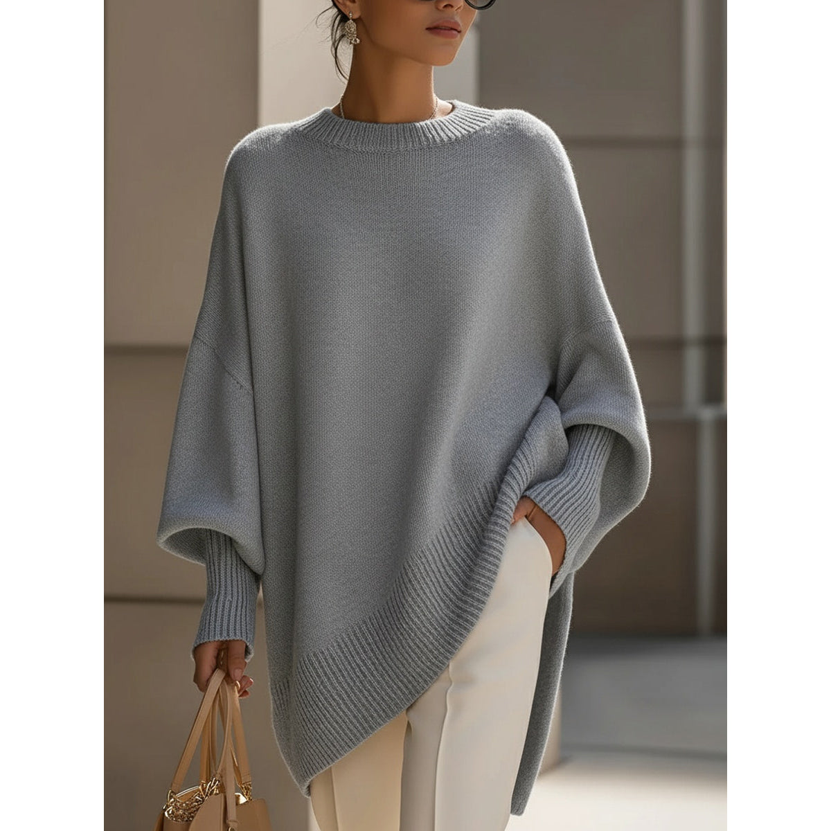 SoftWeave Pullover Elegant Longline Fit Minimalist Design Casual Chic 4