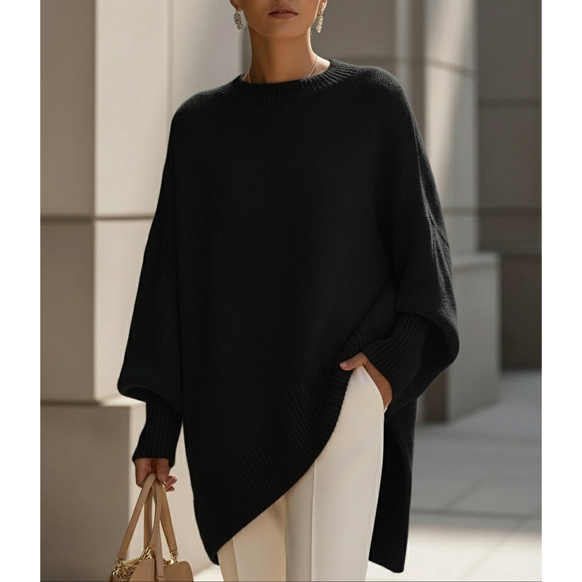 SoftWeave Pullover Elegant Longline Fit Minimalist Design Casual Chic 5