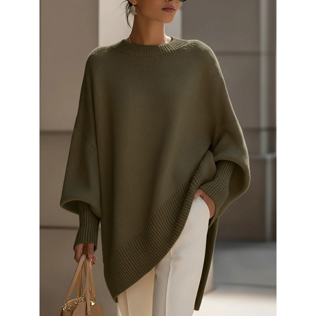 SoftWeave Pullover Elegant Longline Fit Minimalist Design Casual Chic 6