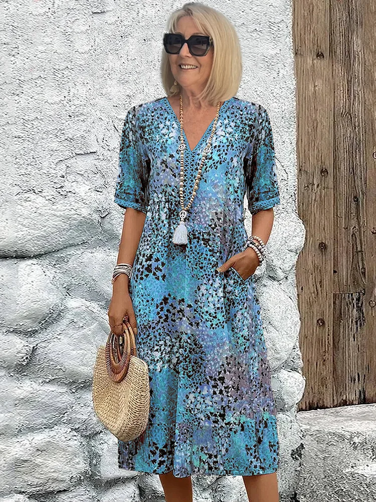 Soft V-Neck Dress Women Midi Casual Summer Elegance for Everyday Wear 1