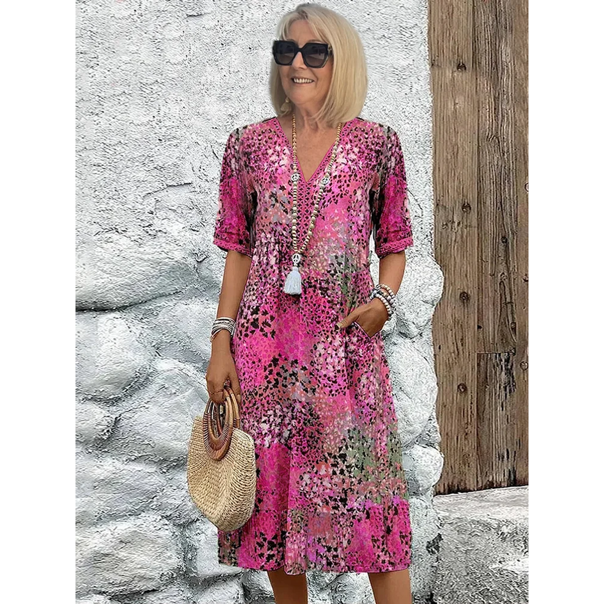 Soft V-Neck Dress Women Midi Casual Summer Elegance for Everyday Wear 2