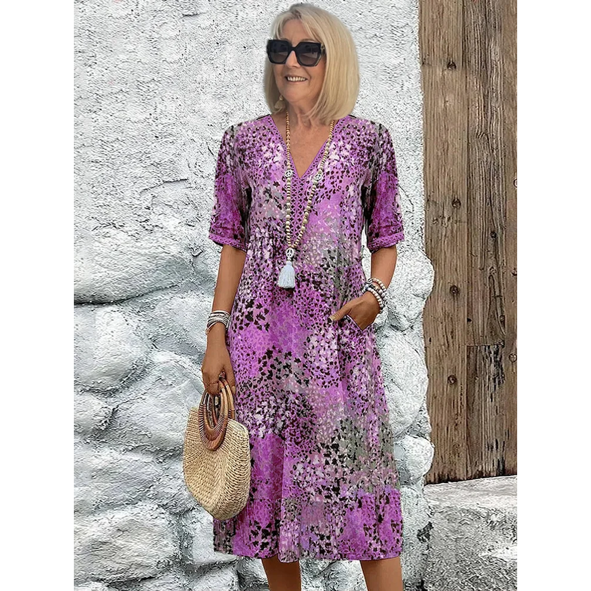 Soft V-Neck Dress Women Midi Casual Summer Elegance for Everyday Wear 3